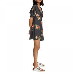 FREE PEOPLE NEON GARDEN black short sleeve summer floral mini dress